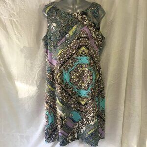 Connected Apparel Womens Sheath Dress Blue Purple Paisley Back Zipper Size 12